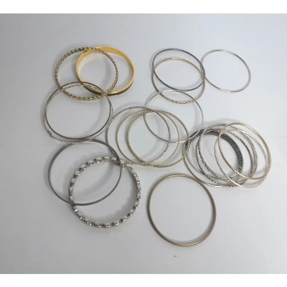 Vintage Mixed Metal Bangle Bracelets Set Metallic Boho Stacking
